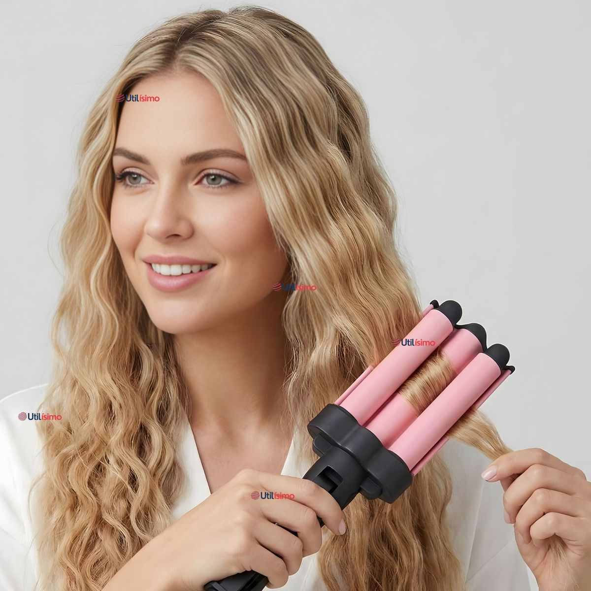 REVLON - Onduladora De Pelo Revlon Waver Jumbo De 3 Barriles 120W Rosa