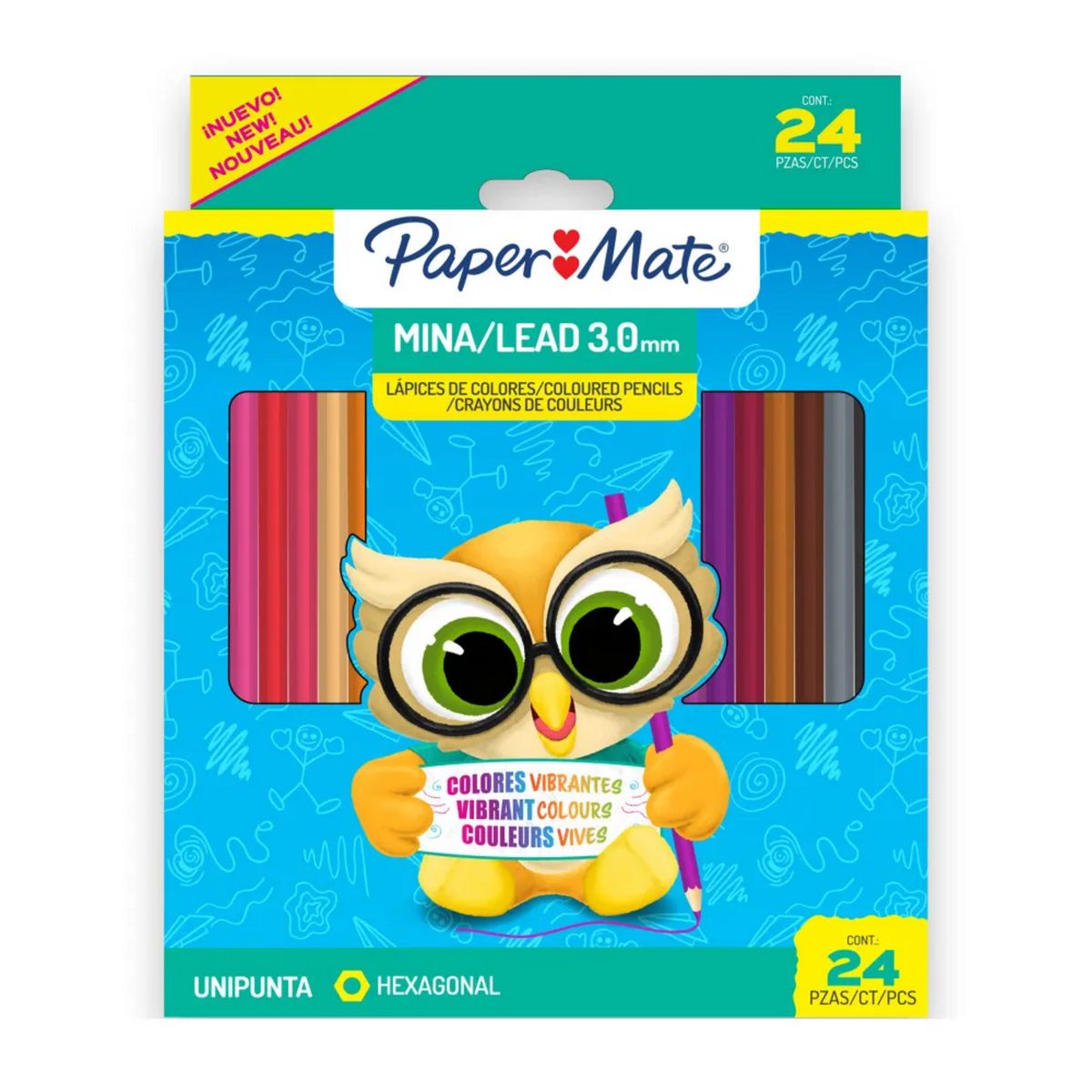 PAPER MATE - Lápices de Colores Hexagonal PaperMate 24 colores