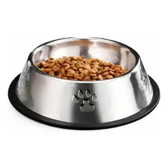 GENERICO - Plato Mascotas Acero Inoxidable 16cm Comida Perro Gato Hogar Metal Cromado Plateado Estilo Elegante