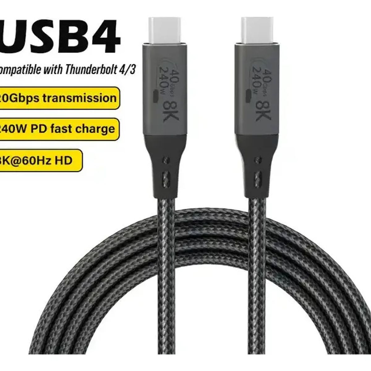 KUANGYE - Cable Usb4 Usb C 40gbs 240w 2m 8k Compatible Con Thunderbolt 4