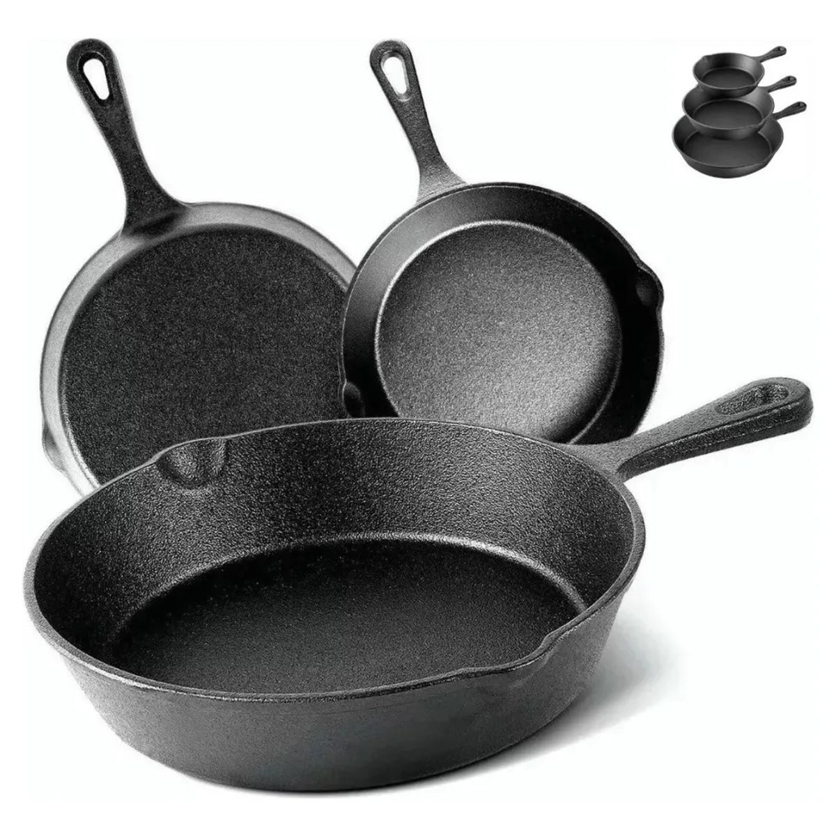 GENERICO - Set De 3 Sartenes 3 Hierro Fundido 16 20 Y 25cm Fierro Negro