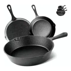 GENERICO - Set De 3 Sartenes 3 Hierro Fundido 16 20 Y 25cm Fierro Negro