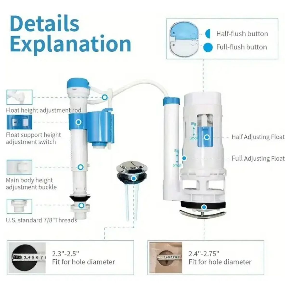 KUANGYE - Kit De Valvula Completo Para Estanque Con Botón Wc Fitting