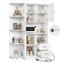 WUWAWDOGA - Mueble De Cocina Organizador Multiuso Con enchufe Cajón Y Gabinete 153.5x104x35cm Blanco