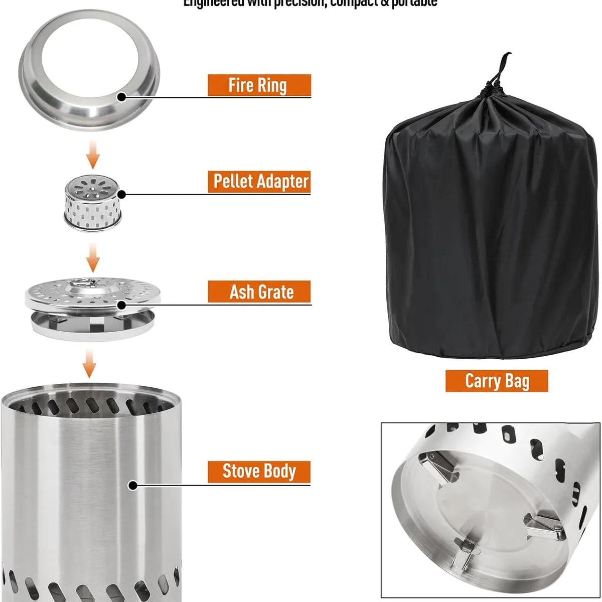 KUANGYE - Brasero portátil de mesa con soporte mini acero inoxidable para exteriores