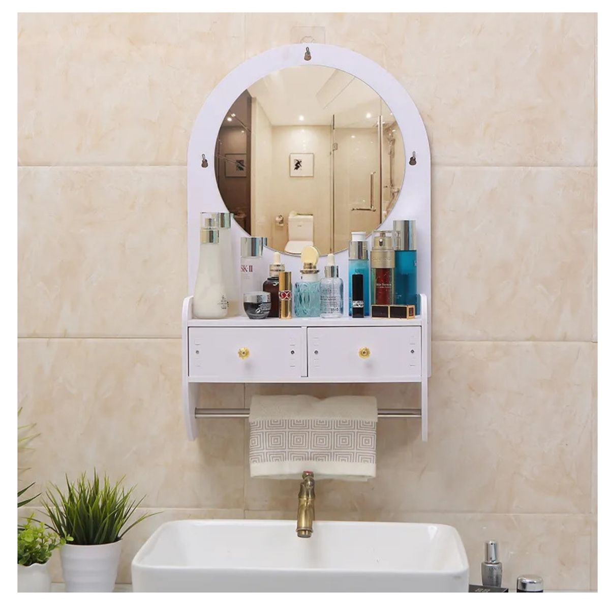 GENERICO - Repisa Organizadora De Baño Con Espejo Y Cajones