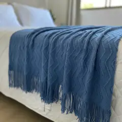 TODOHOGAR SANTIAGO DE CHILE - Manta Tejida con flecos azul 120x220cm