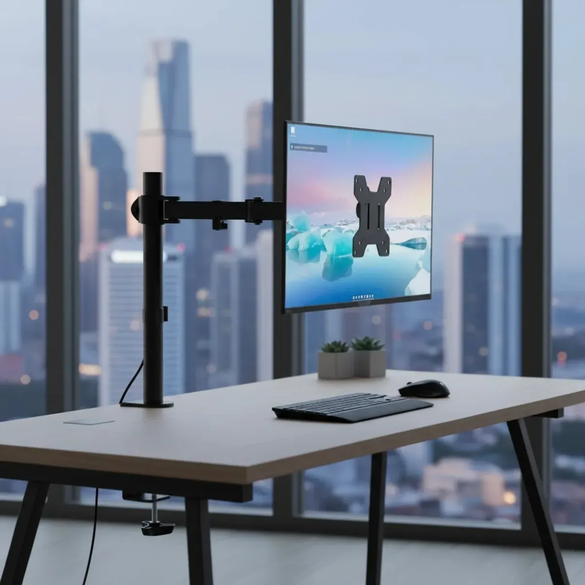 IRM - Soporte Brazo Monitor Escritorio Vertical Ajustable Base Vesa Giratorio 360 Grados FIGOIMPORT