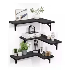 GENERICO - Repisas Esquineras Flotantes De Madera X3 Modernas Negro