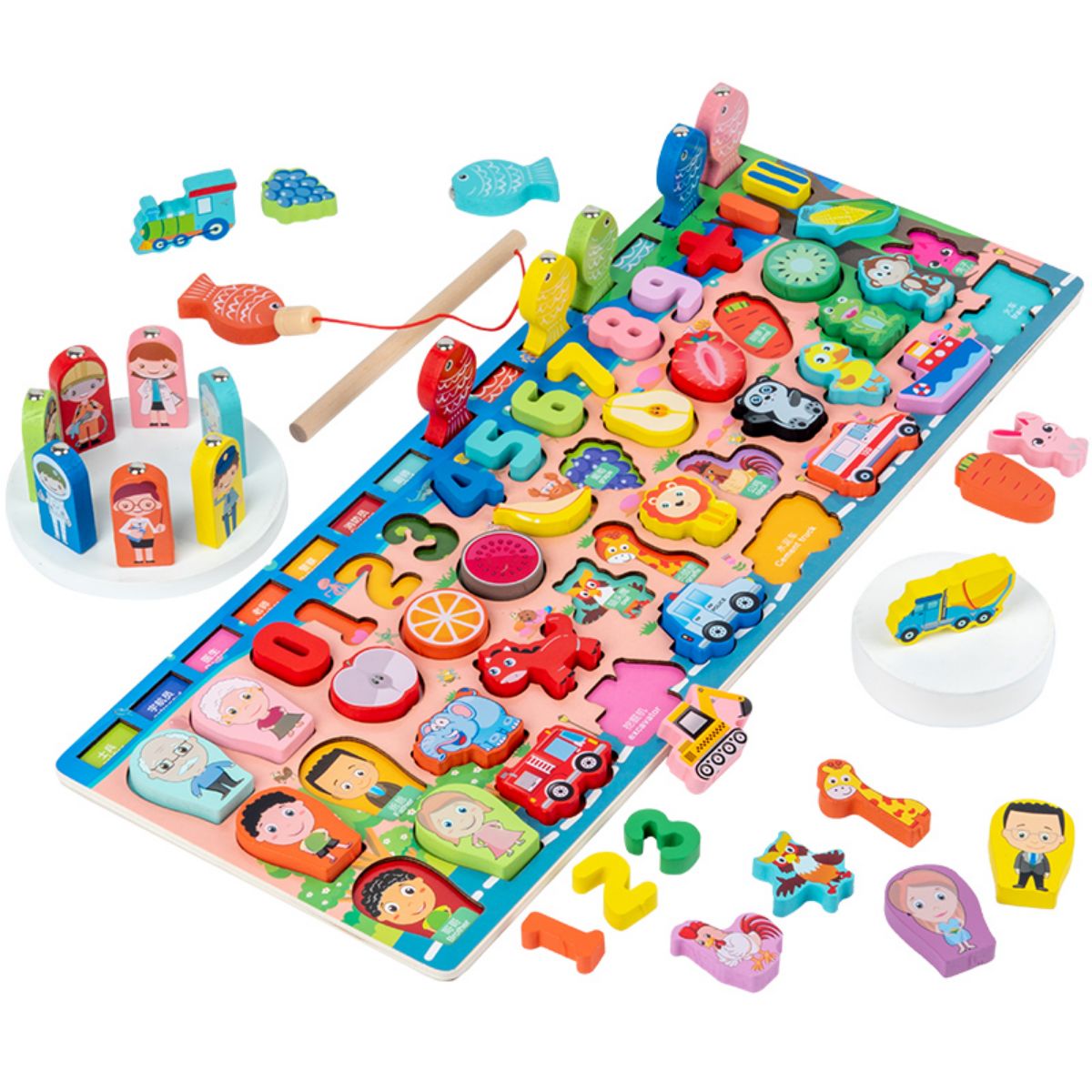 GENERICO - Juego De Pesca Tablero Didáctico Madera Animales Frutas +36m