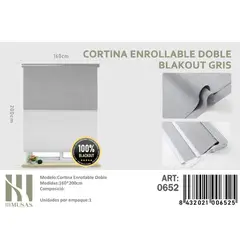 GENERICO - Cortina Enrollable Doble Blackout  jaspeada 160x200 cm color gris