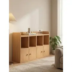 GENERICO - Repisas Estantería Librero Organizador con 4 Puertas Nórdico Madera 120x24x60cm Mdp Suelo Multiuso Estilo Nórdico