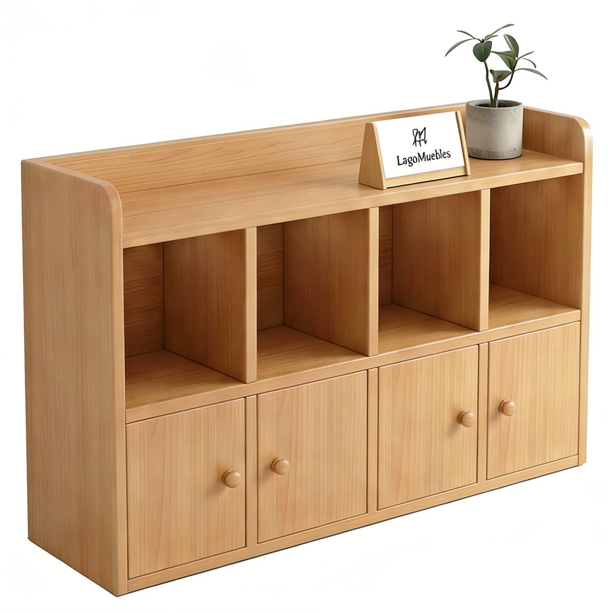 GENERICO - Repisas Estantería Librero Organizador con 4 Puertas Nórdico Madera 120x24x60cm Mdp Suelo Multiuso Estilo Nórdico