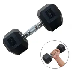 GENERICO - Mancuerna Hexagonal 10 Kg Caucho, Mango Acero, Negro