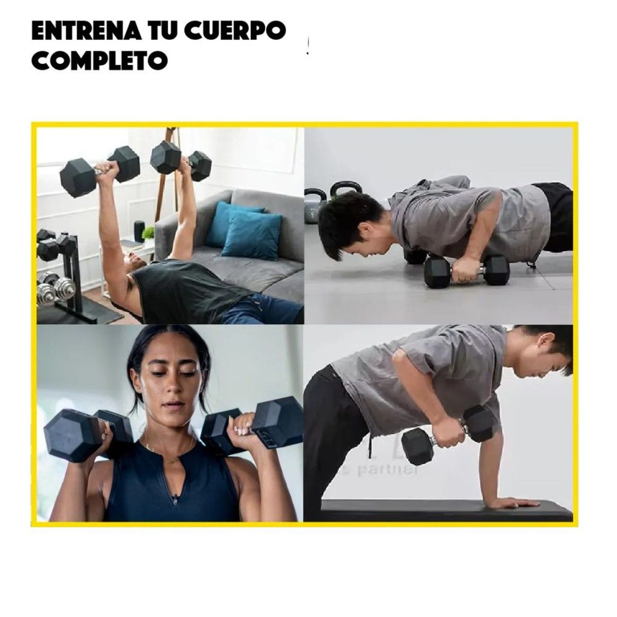 GENERICO - Mancuerna Hexagonal 10 Kg Caucho, Mango Acero, Negro