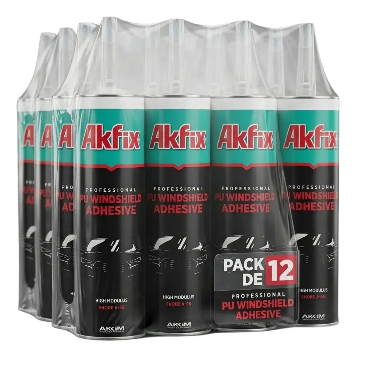 AKFIX - Pack 12 Adhesivo Poliuretano Parabrisas Akfix Pegado Directo