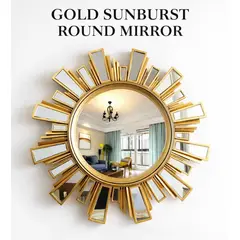 TOPSOC - Espejo Redondo Decorativo Sol Dorado Moderno 59 cm