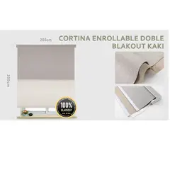 GENERICO - Cortina Enrollable Doble Blackout  jaspeada 200x200 cm color kaki