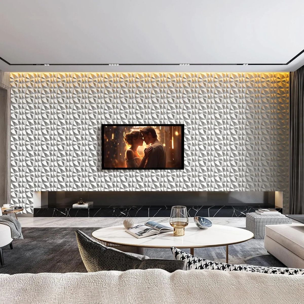 EVERSO - Pack 50 Panel Decorativo Pared 3d Pvc Diamante  30x30cm