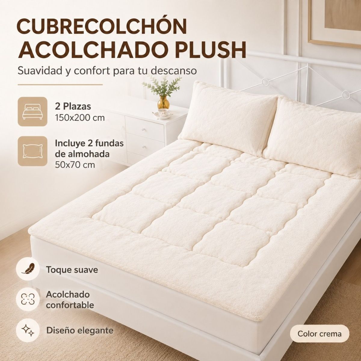 GENERICO - Cubre Colchón Acolchado Grueso  Dos Plazas