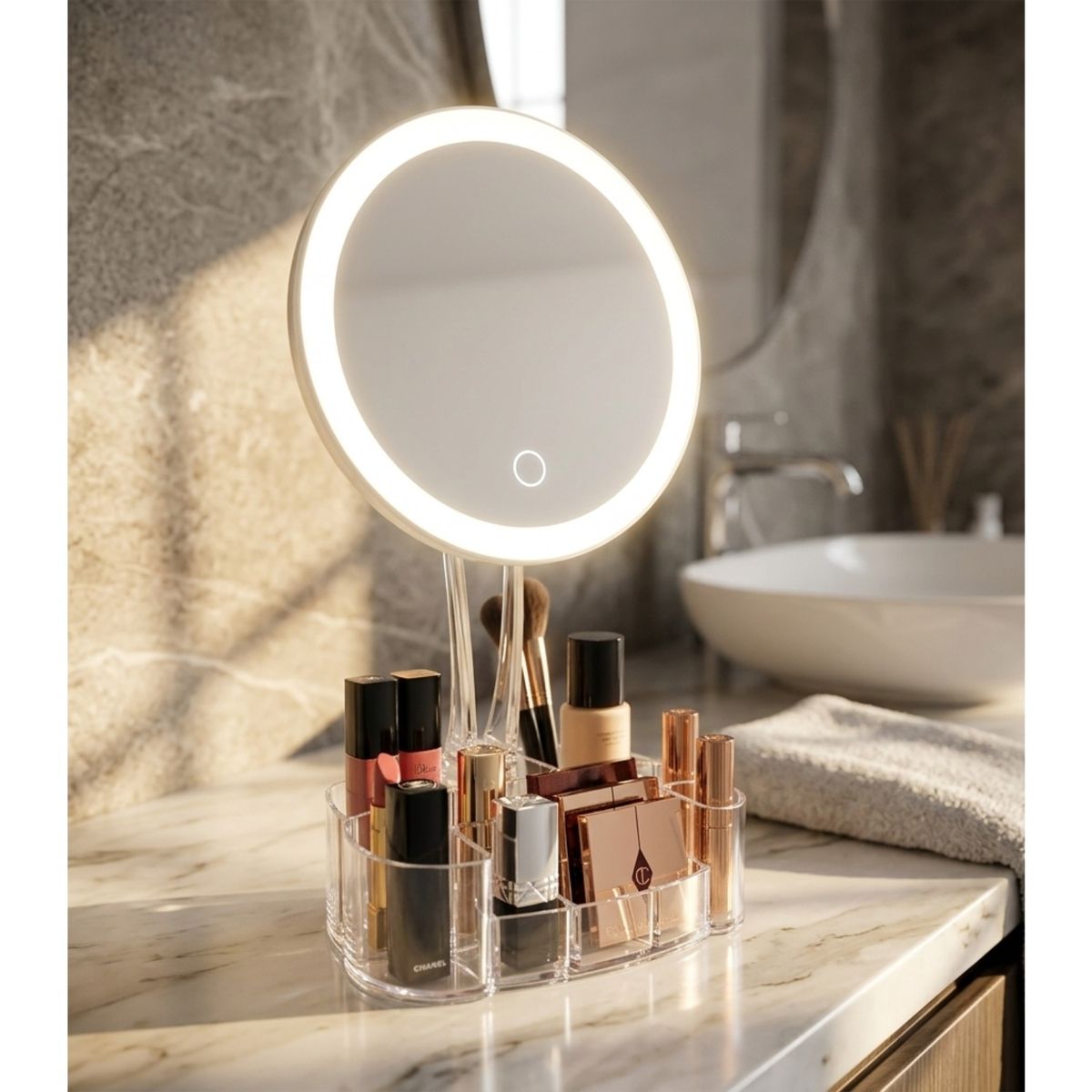 GENERICO - Espejo Maquillaje Led + Organizador De Cosméticos Integrado