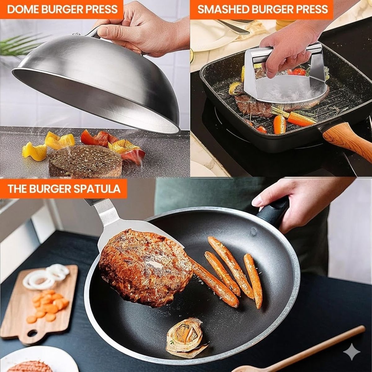 GENERICO - Kit de Prensa de Hamburguesas de Acero Inoxidable
