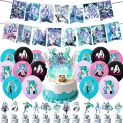 GENERICO - Kit Cumpleaños Hatsune Miku 29 Piezas Banner Globos Fiestas