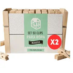 GENERICO - Pack X2 50 Pinzas De Madera Perros Para Colgar Ropa 100unid