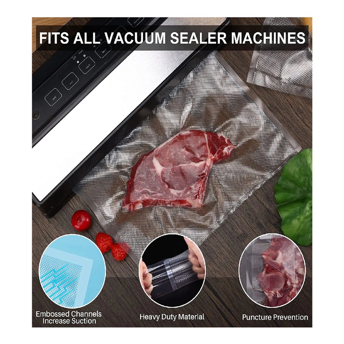 GENERICO - Pack de 5 Rollos para Sellado al Vacío 28cm x 5m Transparente para Alimentos