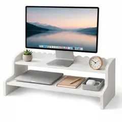 IRM - Soporte De Monitor Base Pantalla Con Repisa Para Escritorio Color Blanco