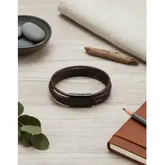 GENERICO - Pulsera De Cuero Black Brown Hombre Y Mujer Elegante Moderno