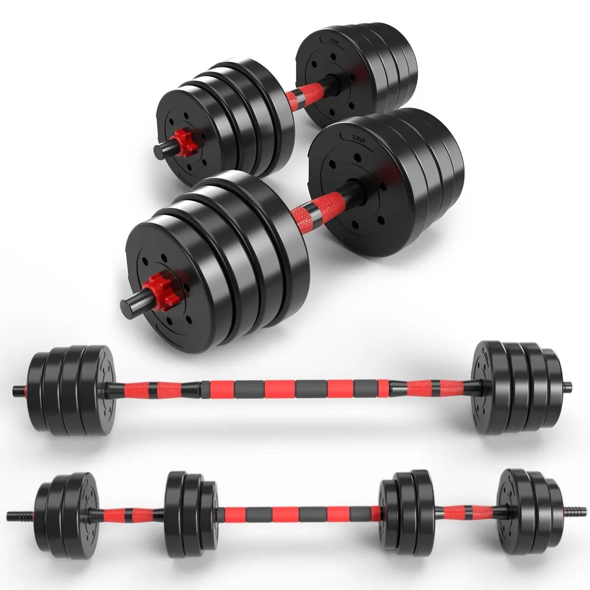 GENERICO - Set Mancuernas y Barra Unibles de 30 Kg PVC set 2 en 1
