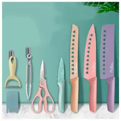 IRM - Set de Cuchillos Con Tijera de cocina Pelador & Pinza 8pcs Colores Pastel