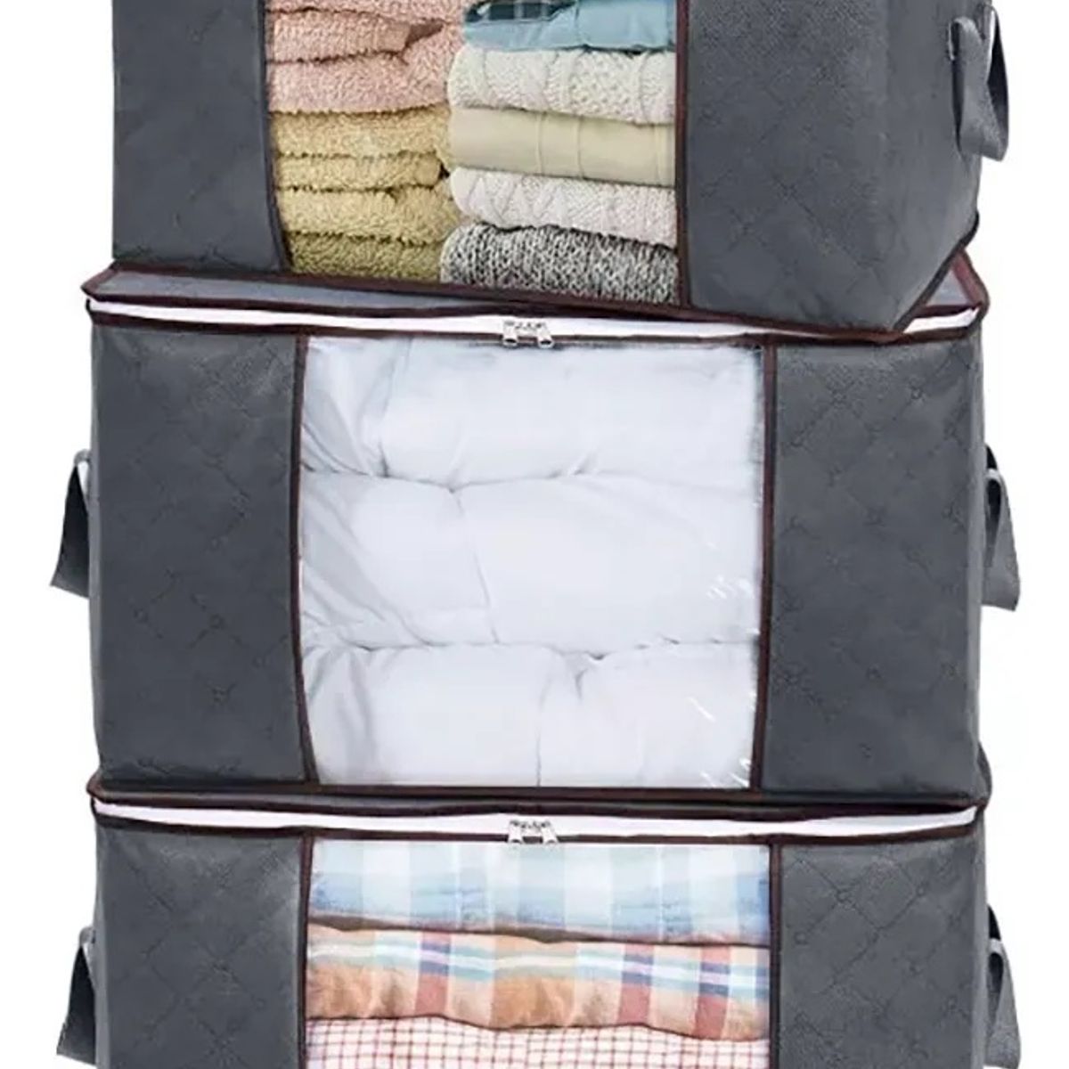 GENERICO - Pack 3 Bolsas Organizador Almacenamiento de Ropa / Mantas Color Gris