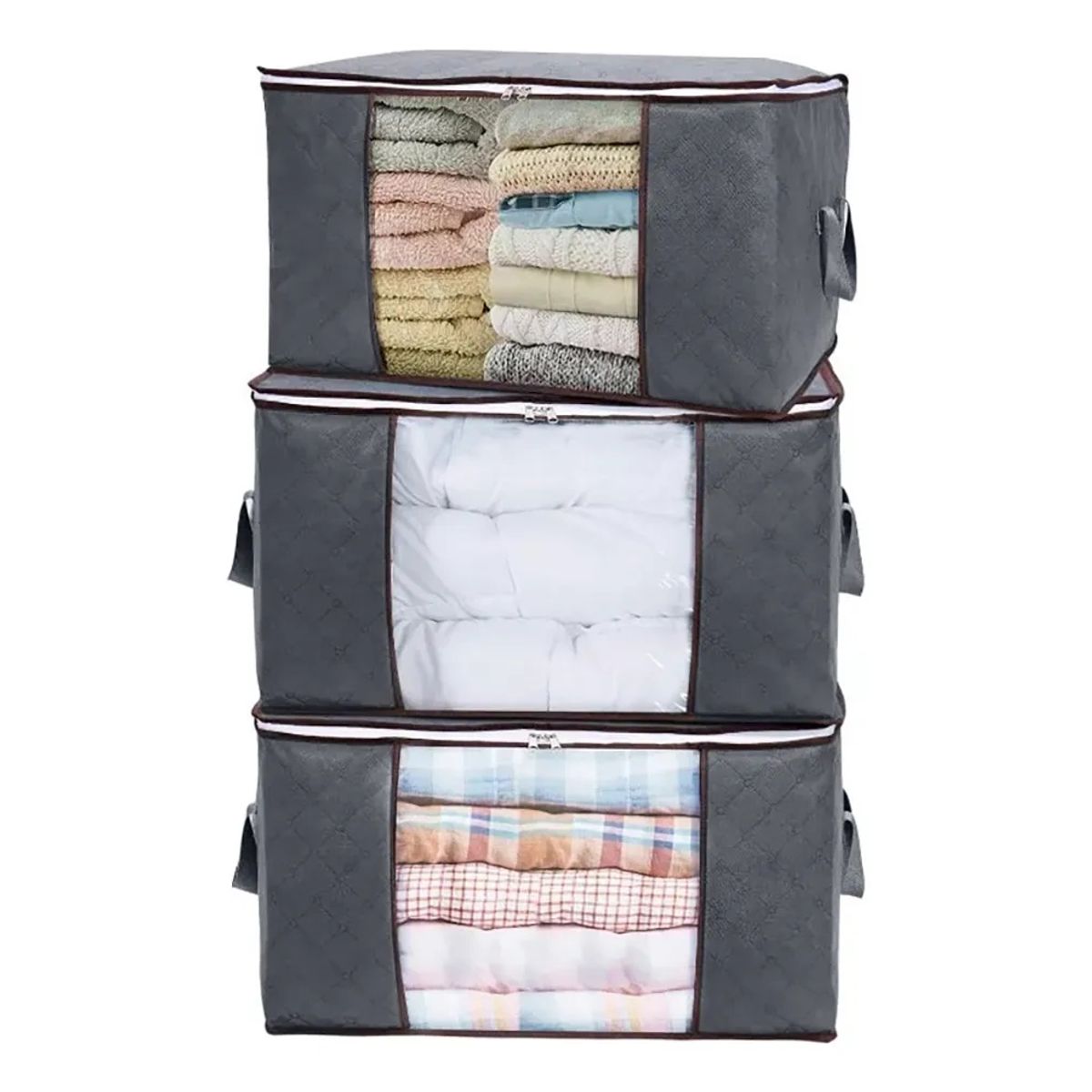 GENERICO - Pack 3 Bolsas Organizador Almacenamiento de Ropa / Mantas Color Gris