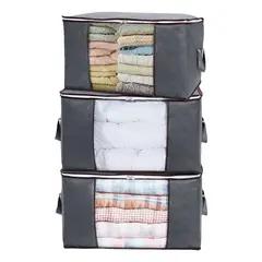 GENERICO - Pack 3 Bolsas Organizador Almacenamiento de Ropa / Mantas Color Gris