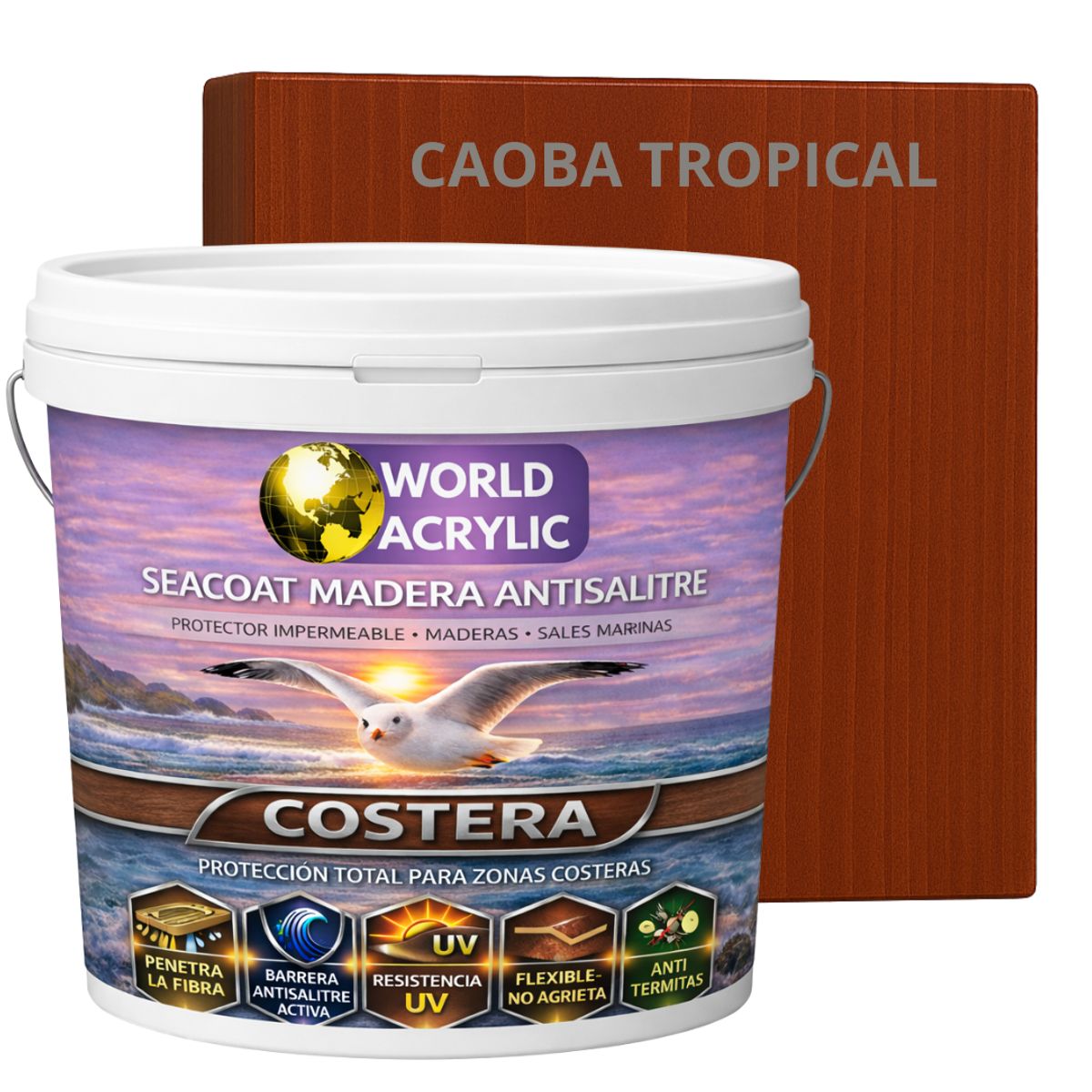 BARNIZ COSTERO - SEACOAT MADERA ANTISALITRE - CAOBA TROPICAL - TINETA 10L, marca WORLD ACRYLIC - Foto Principal
