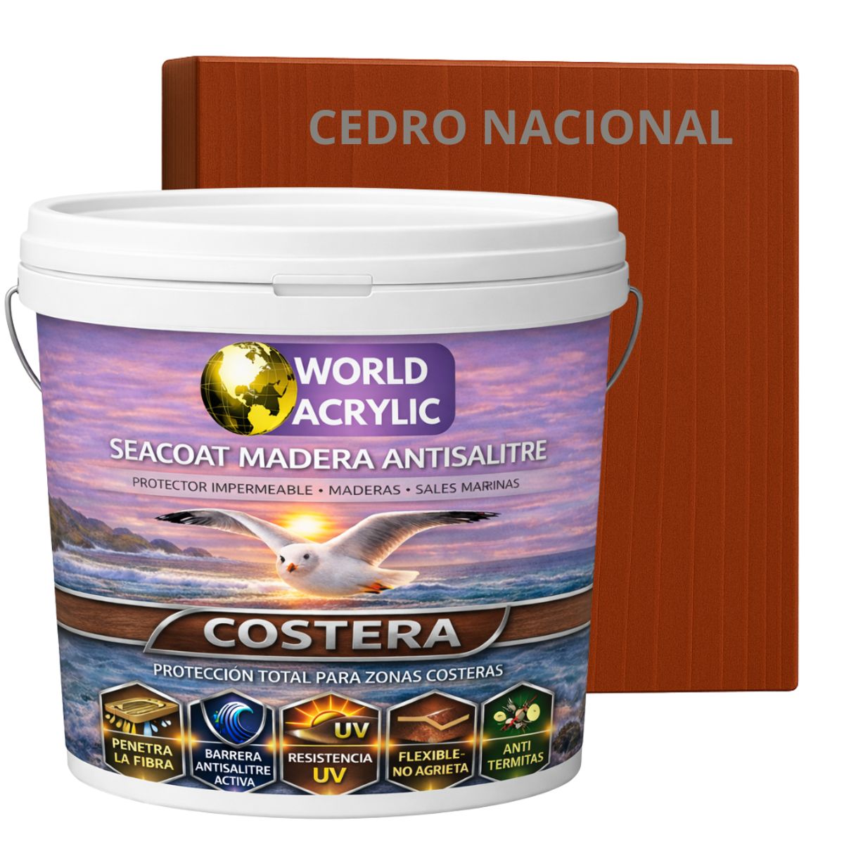 WORLD ACRYLIC - BARNIZ COSTERO - SEACOAT MADERA ANTISALITRE - CEDRO NACIONAL - TINETA 10L
