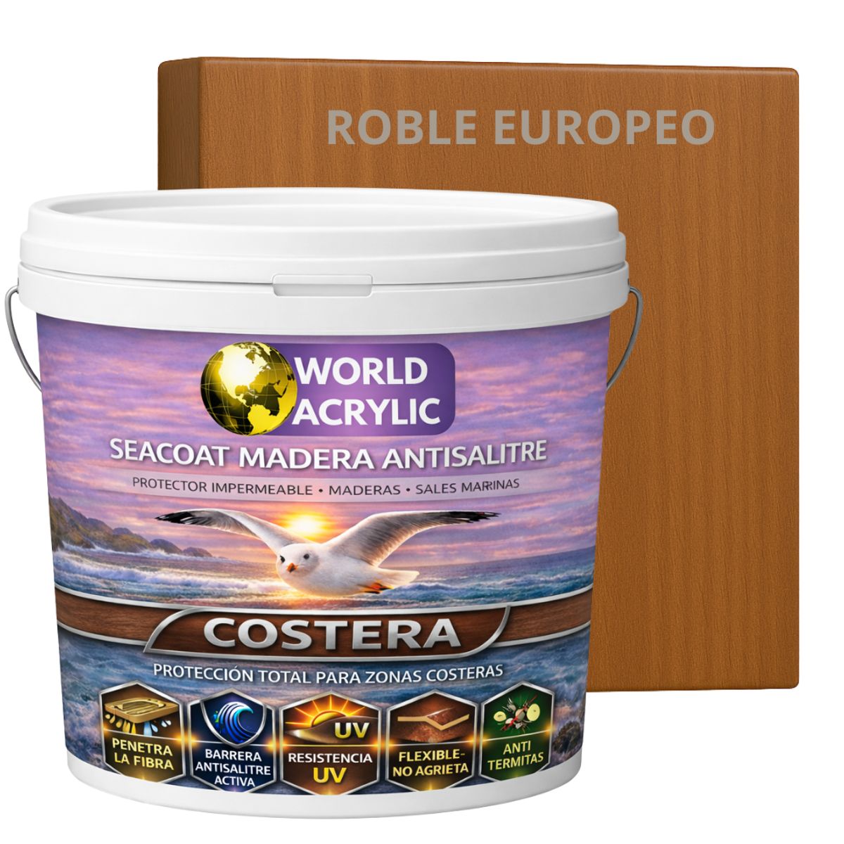 BARNIZ COSTERO - SEACOAT MADERA ANTISALITRE - ROBLE EUROPEO - TINETA 10L, marca WORLD ACRYLIC - Foto Principal