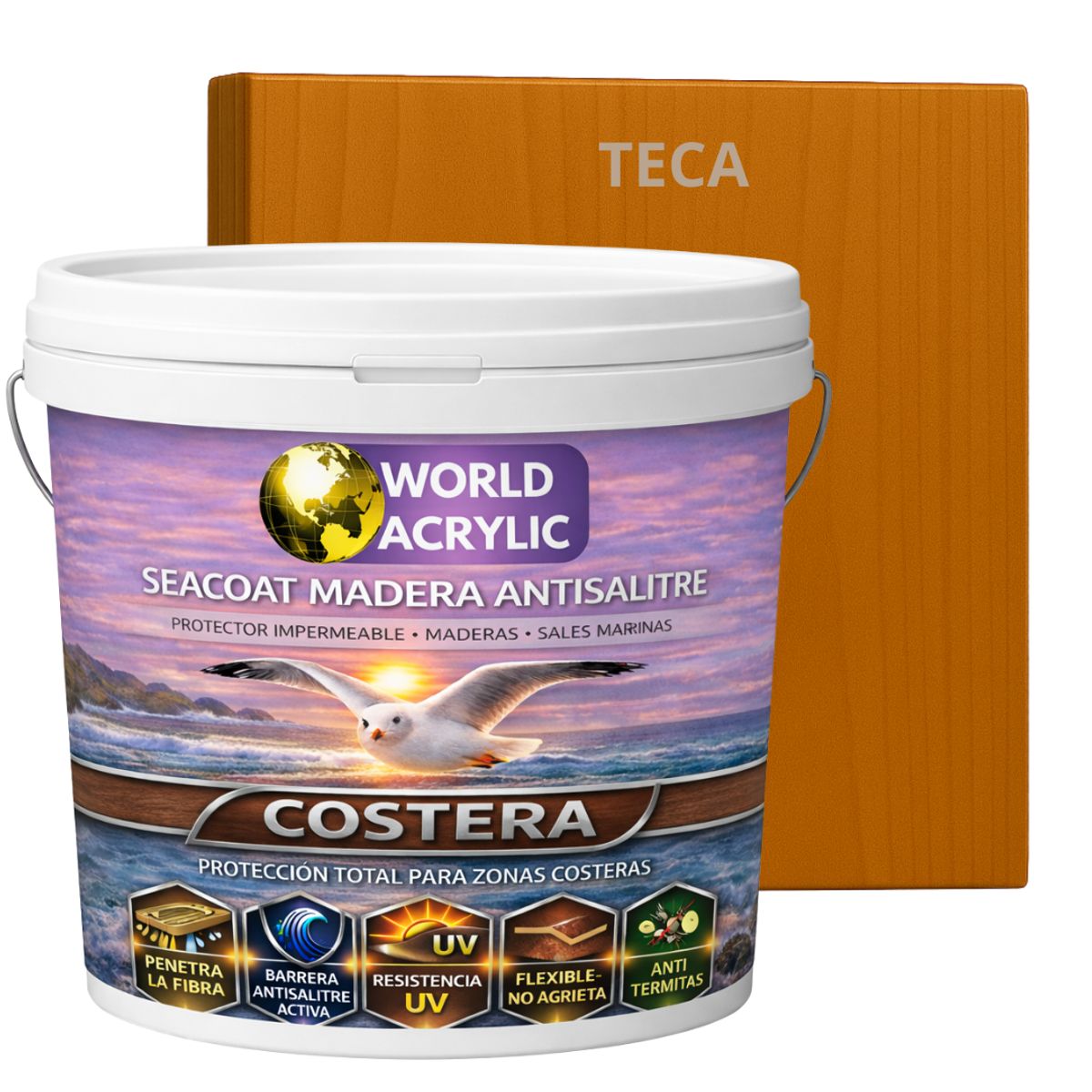 WORLD ACRYLIC - BARNIZ COSTERO - SEACOAT MADERA ANTISALITRE - TECA - TINETA 10L