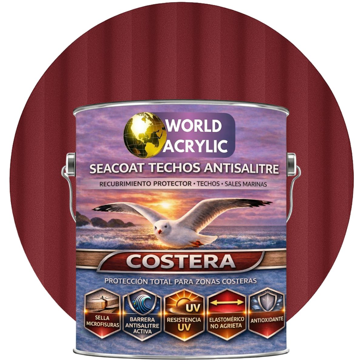 WORLD ACRYLIC - PINTURA TECHOS - SEACOAT TECHOS ANTISALITRE - VINO GALON
