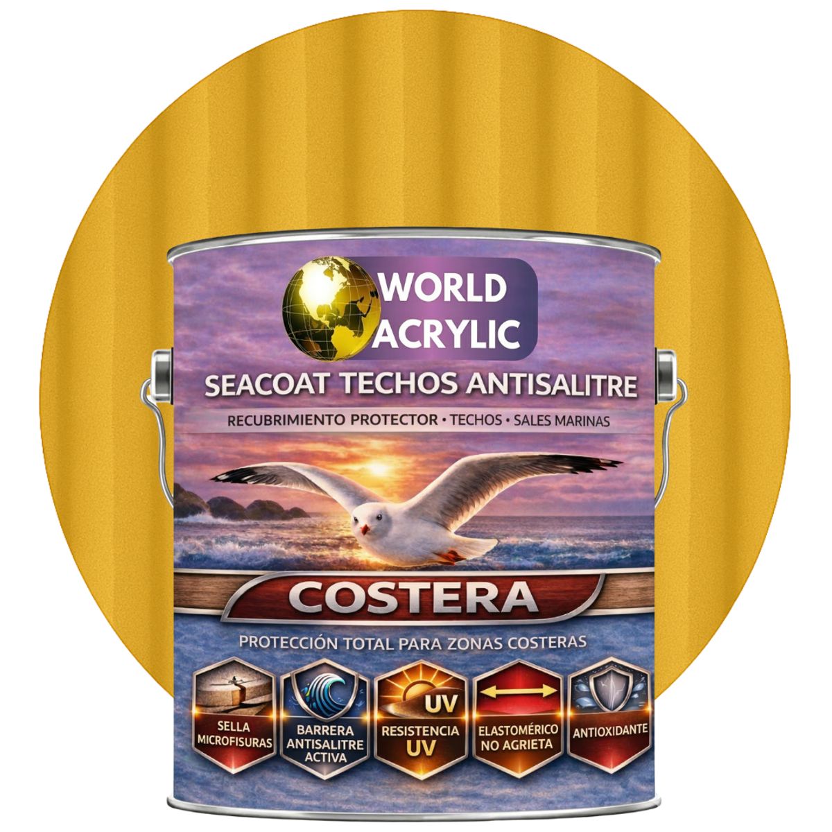 WORLD ACRYLIC - PINTURA TECHOS - SEACOAT TECHOS ANTISALITRE - MOSTAZA GALON