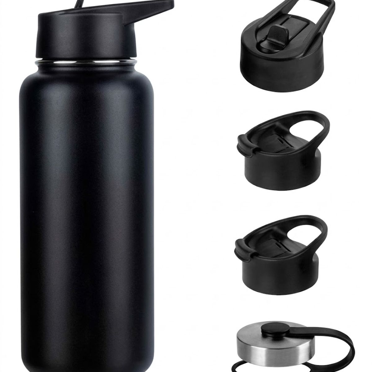 GENERICO - Termo Botella Agua Térmica Acero Inoxidable+4 Tapas 1000ml