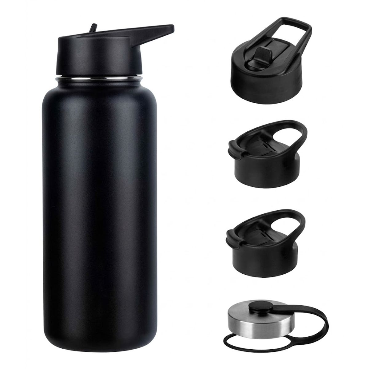 GENERICO - Termo Botella Agua Térmica Acero Inoxidable+4 Tapas 1000ml