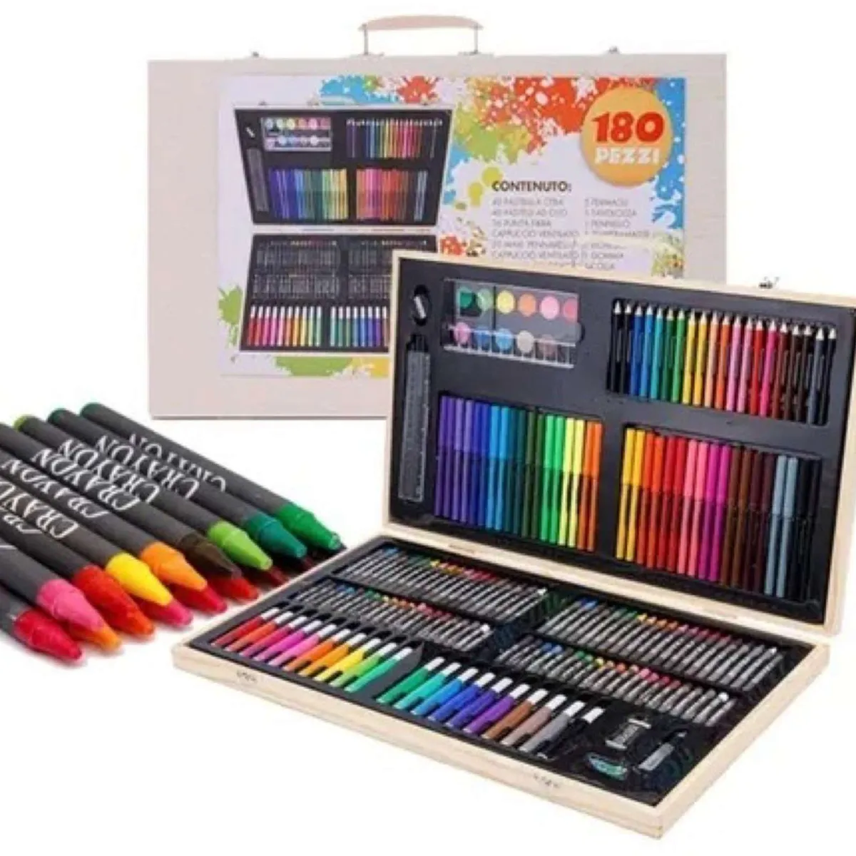 GENERICO - Set De Arte 180 Piezas Maletín Madera Dibujo Pintura Niños