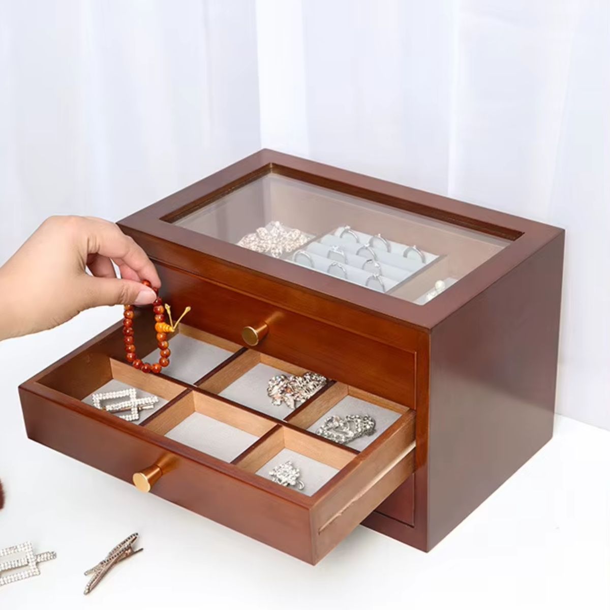 ITAHOME - ORGANIZADOR JOYERO 3 CAJONES PINO NOGAL