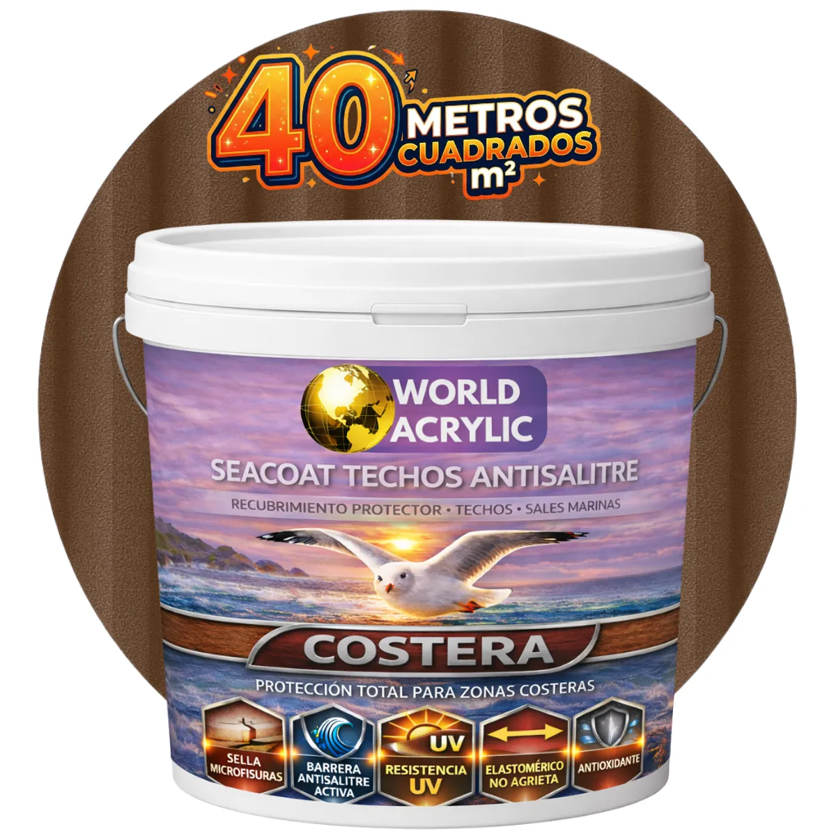 WORLD ACRYLIC - PINTURA TECHOS - SEACOAT TECHOS ANTISALITRE - MARRÓN - TINETA 10L