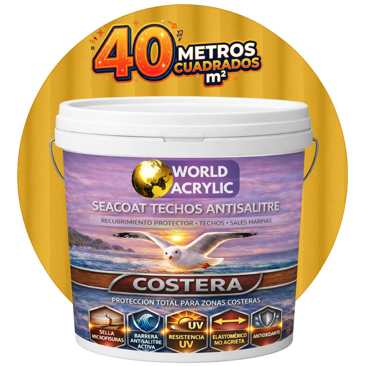 WORLD ACRYLIC - PINTURA TECHOS - SEACOAT TECHOS ANTISALITRE - MOSTAZA - TINETA 10L