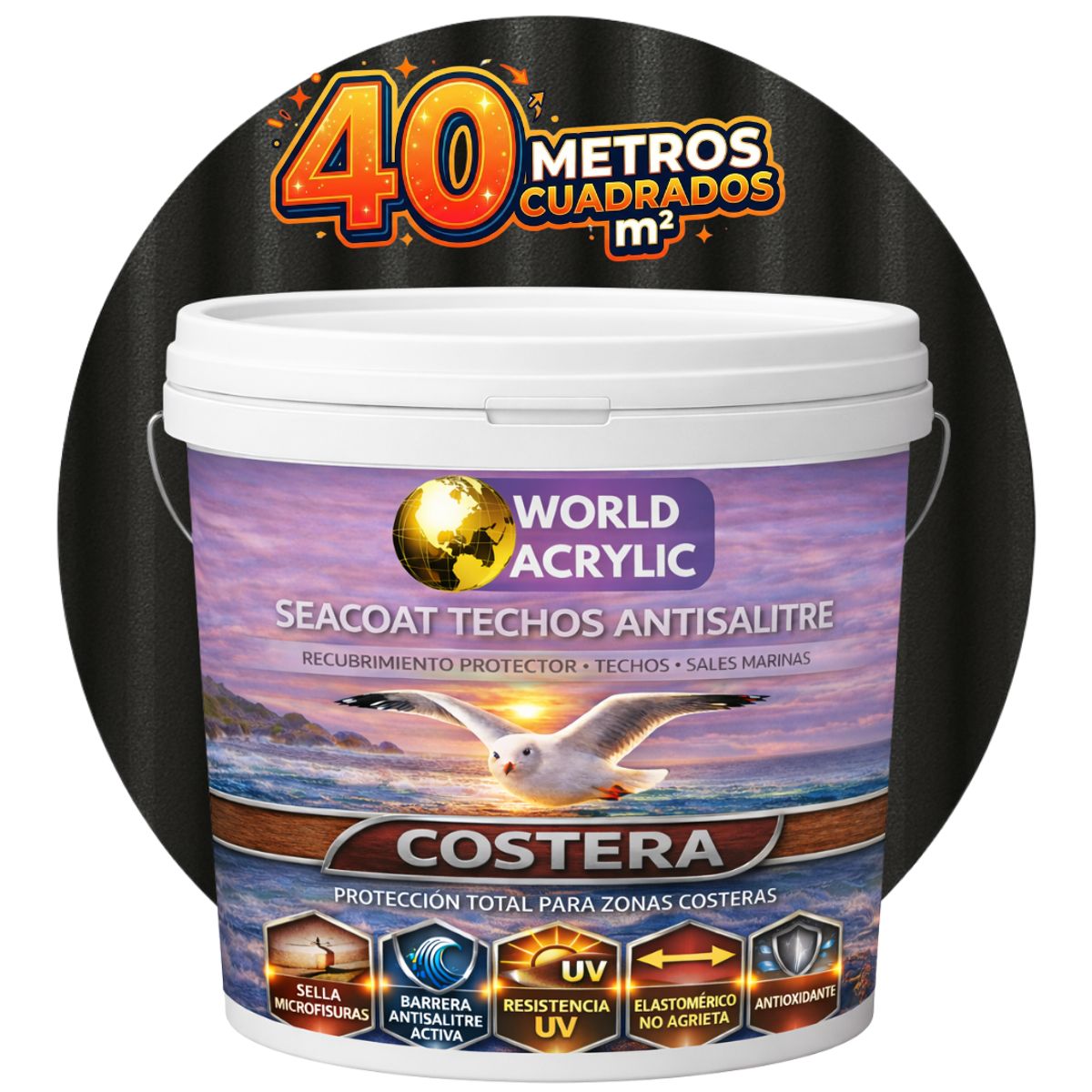 WORLD ACRYLIC - PINTURA TECHOS - SEACOAT TECHOS ANTISALITRE - NEGRO - TINETA 10L