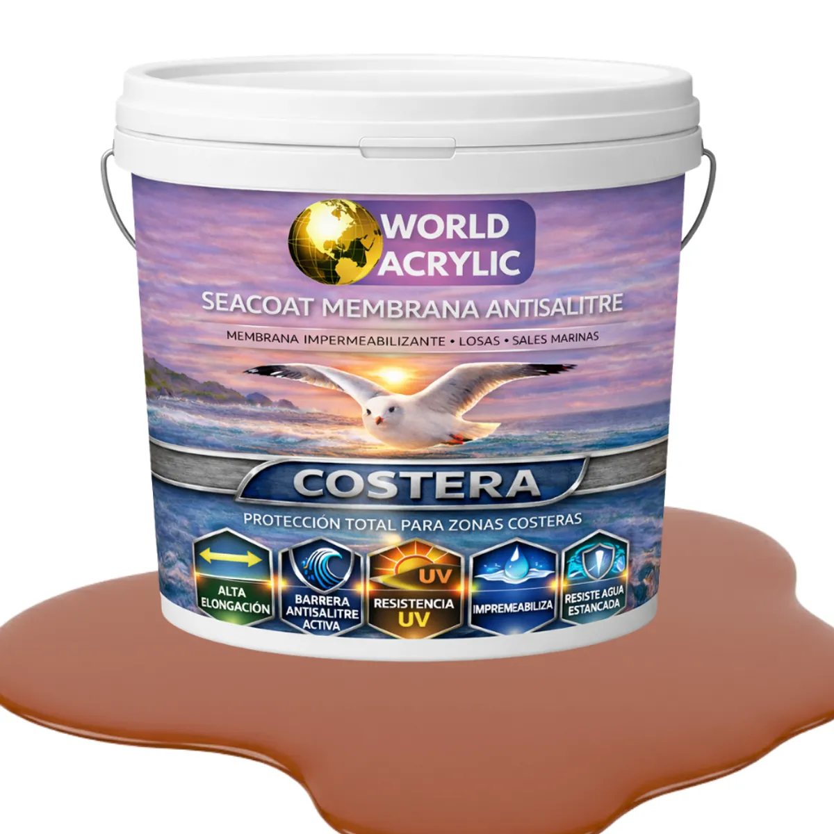 WORLD ACRYLIC - PINTURA PISOS - SEACOAT MEMBRANA ANTISALITRE - ARCILLA TOSCANA- TINETA 10L